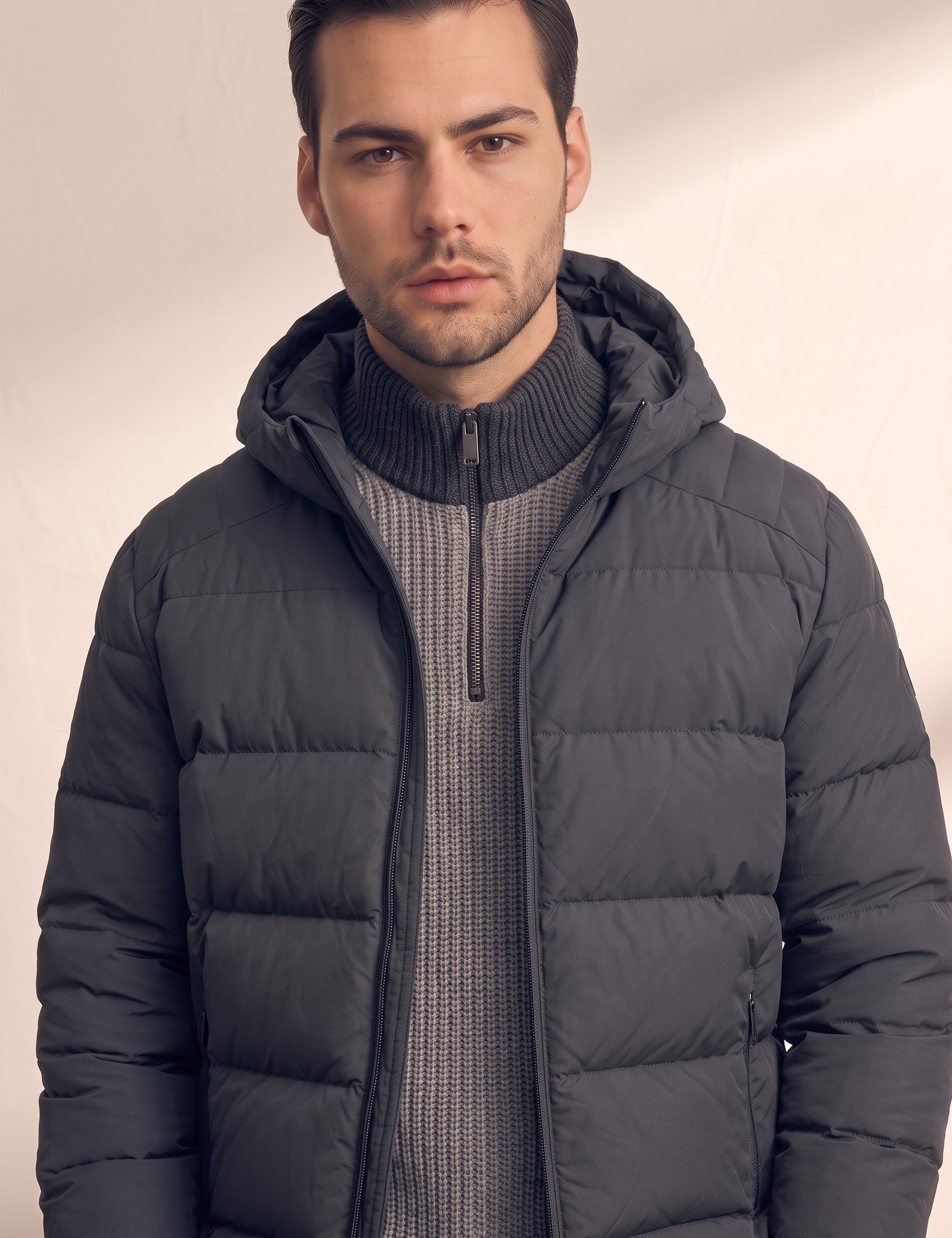 Men's Heavyweight Down Puffer Jacket, close-up of the upper body
