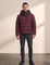 Men's Heavyweight Down Puffer Jacket in Burgundy, front view, full length