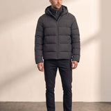 Men's Heavyweight Down Puffer Jacket in Dark Grey, front view, full length