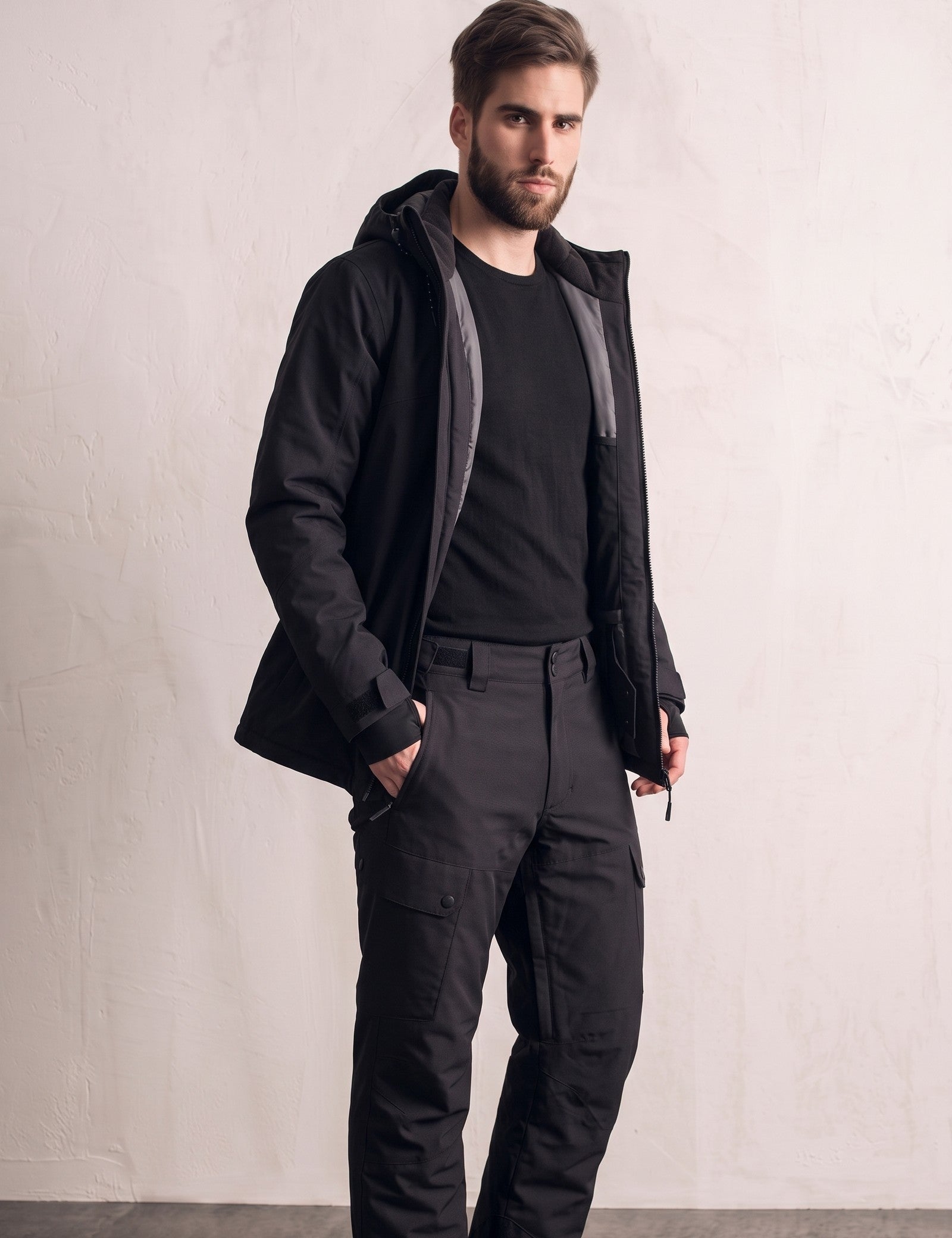 Men's Hooded Fleece-Lined Snow Jacket, three-quarter view from the left, full length