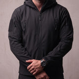 Men's Hooded Softshell Jacket & Trousers Set, close-up of the upper body