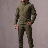 Men's Hooded Softshell Jacket & Trousers Set, three-quarter view from the right, full length