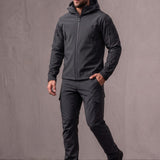 Men's Hooded Softshell Jacket & Trousers Set, three-quarter view from the right, full length