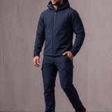 Men's Hooded Softshell Jacket & Trousers Set, three-quarter view from the right, full length