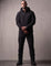 Men's Hooded Softshell Jacket & Trousers Set in Black, front view, full length