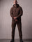 Men's Hooded Softshell Jacket & Trousers Set in Brown, front view, full length
