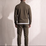 Men's Khaki Green Quarter-Zip Tracksuit with Cuffed Joggers, back view, full length.