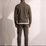 Men's Khaki Green Quarter-Zip Tracksuit with Cuffed Joggers, back view, full length.