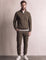 Men's Khaki Green Quarter-Zip Tracksuit with Cuffed Joggers, front view, full length.