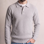 Men's Knitted Button Polo Jumper, close-up of the upper body