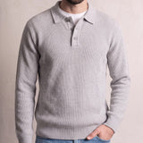 Men's Knitted Button Polo Jumper, close-up of the upper body
