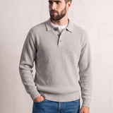 Men's Knitted Button Polo Jumper, three-quarter view from the left, full length