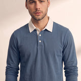 Men's Knitted Jersey Polo Shirt, close-up of the upper body