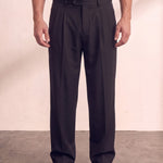 Men's Light Grey Pleated Straight Leg Trousers, front view from the waist down.