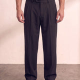 Men's Light Grey Pleated Straight Leg Trousers, front view from the waist down.