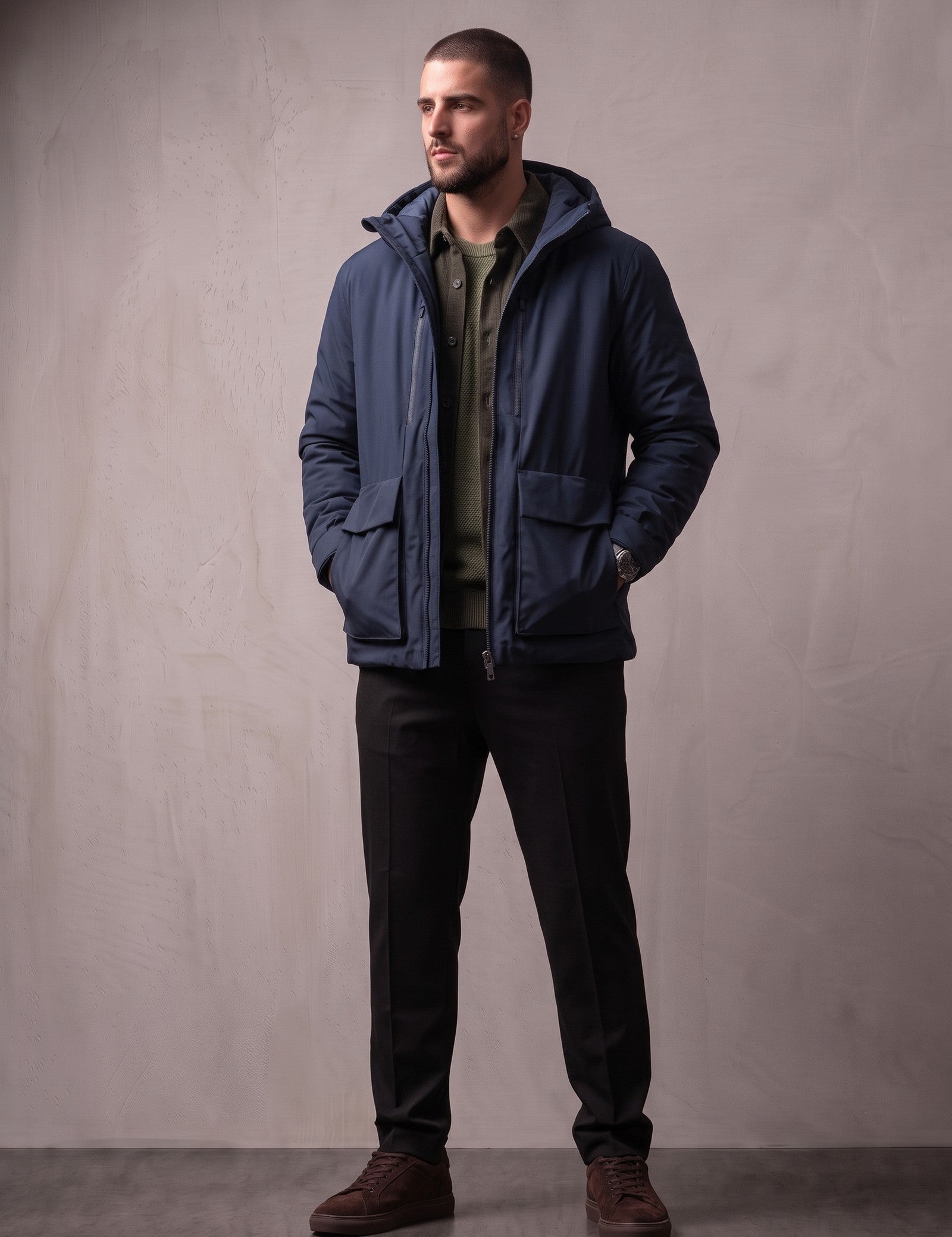 Men's Lightweight Padded Jacket, three-quarter view from the right, full length
