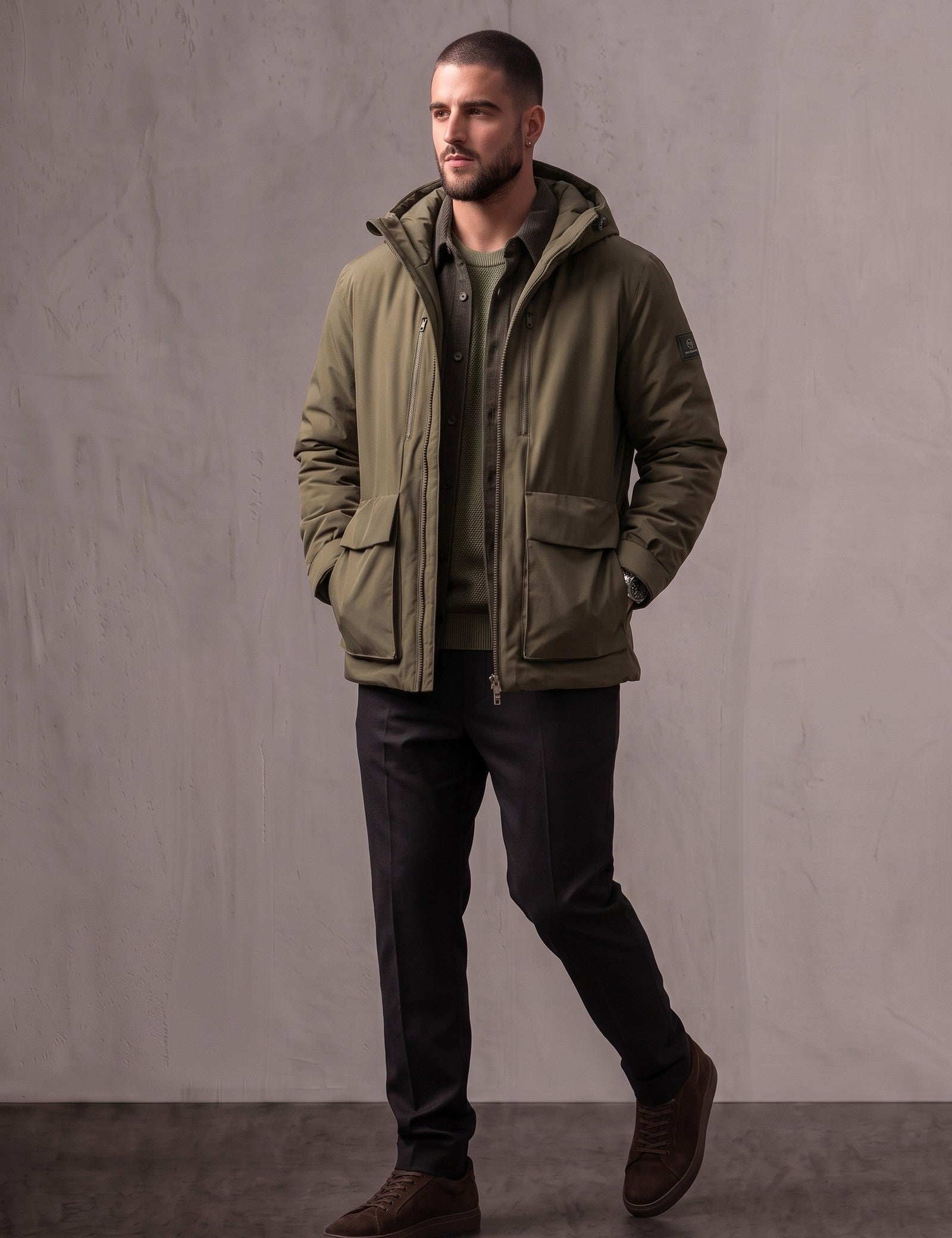 Men's Lightweight Padded Jacket, three-quarter view from the right, full length