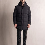 Men's Longline Hooded Down Coat, front view, full length