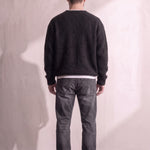 Men's Navy Brushed Knit Crew Neck Jumper - Black, back view, full length.