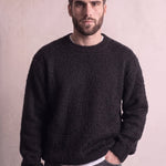 Men's Navy Brushed Knit Crew Neck Jumper - Black, close-up of the upper body.