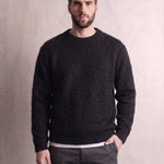 Men's Navy Brushed Knit Crew Neck Jumper - Black, front view, full length.