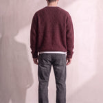 Men's Navy Brushed Knit Crew Neck Jumper - Burgundy, back view, full length.