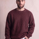 Men's Navy Brushed Knit Crew Neck Jumper - Burgundy, close-up of the upper body.
