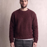Men's Navy Brushed Knit Crew Neck Jumper - Burgundy, front view, full length.