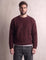 Men's Navy Brushed Knit Crew Neck Jumper - Burgundy, front view, full length.