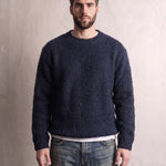 Men's Navy Brushed Knit Crew Neck Jumper, front view, full length.