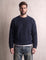 Men's Navy Brushed Knit Crew Neck Jumper, front view, full length.