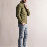 Men's Olive Faux Suede Zip Jacket, side view, full length