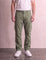 Men's Olive Relaxed Fit Cargo Trousers with Drawcord Hems, front view from the waist down.
