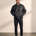 Men's Oversized Bomber Jacket in Black, front view, full length