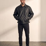 Men's Oversized Bomber Jacket in Black, front view, full length