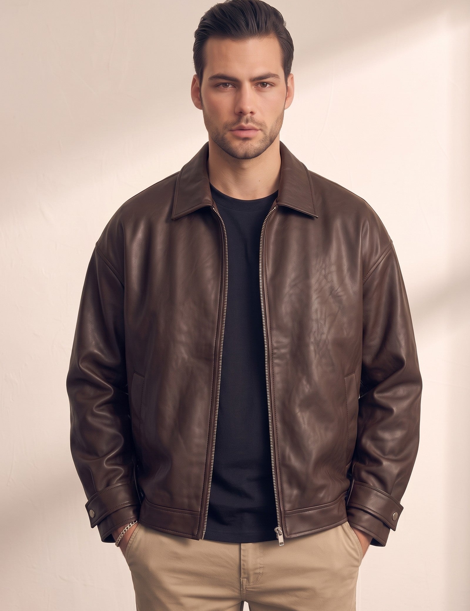 Men's Oversized Bomber Jacket, close-up of the upper body