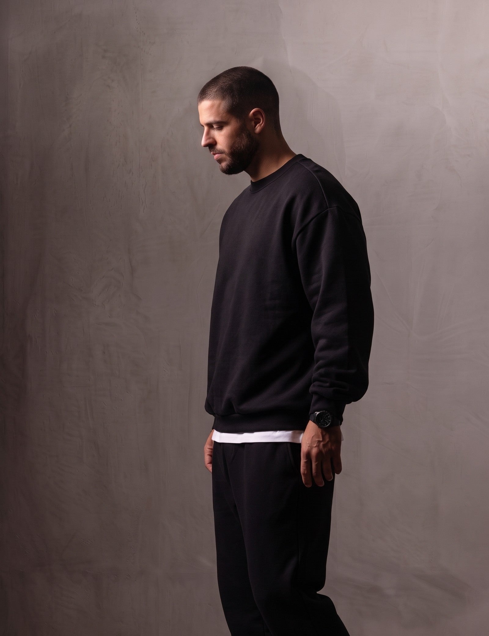 Men's Oversized Crew Neck Jumper, side view, full length