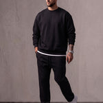 Men's Oversized Crew Neck Jumper, three-quarter view from the right, full length