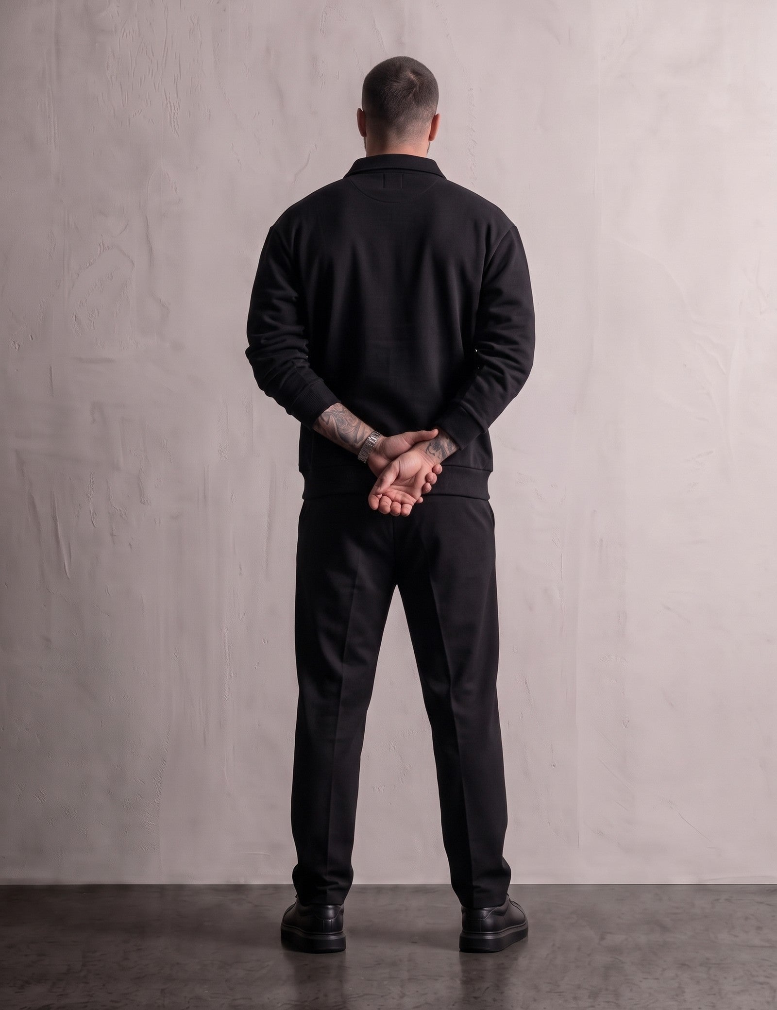 Men's Oversized Long Sleeve Polo Shirt, back view, full length