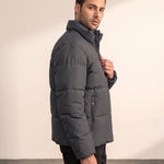 Men's Padded Puffer Jacket with Adjustable Hem, side view, full length
