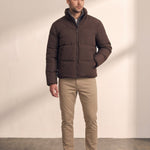 Men's Padded Puffer Jacket with Adjustable Hem in Brown, front view, full length