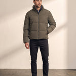 Men's Padded Puffer Jacket with Adjustable Hem in Khaki, front view, full length