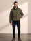 Men's Padded Puffer Jacket with Adjustable Hem in Olive Green, front view, full length