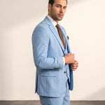 Men's Peak Lapel Three-Piece Suit with Waistcoat, side view, full length
