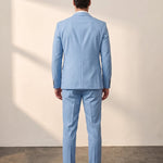 Men's Peak Lapel Three-Piece Suit with Waistcoat, back view, full length