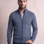 Men's Petrol Funnel Neck Zip Jumper, close-up of the upper body.