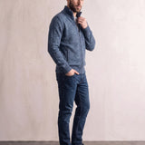 Men's Petrol Funnel Neck Zip Jumper, side view, full length.