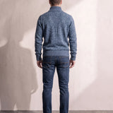Men's Petrol Funnel Neck Zip Jumper, back view, full length.
