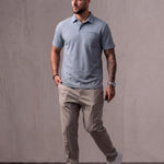 Men's Piqué Polo Shirt with Chest Pocket, three-quarter view from the right, full length
