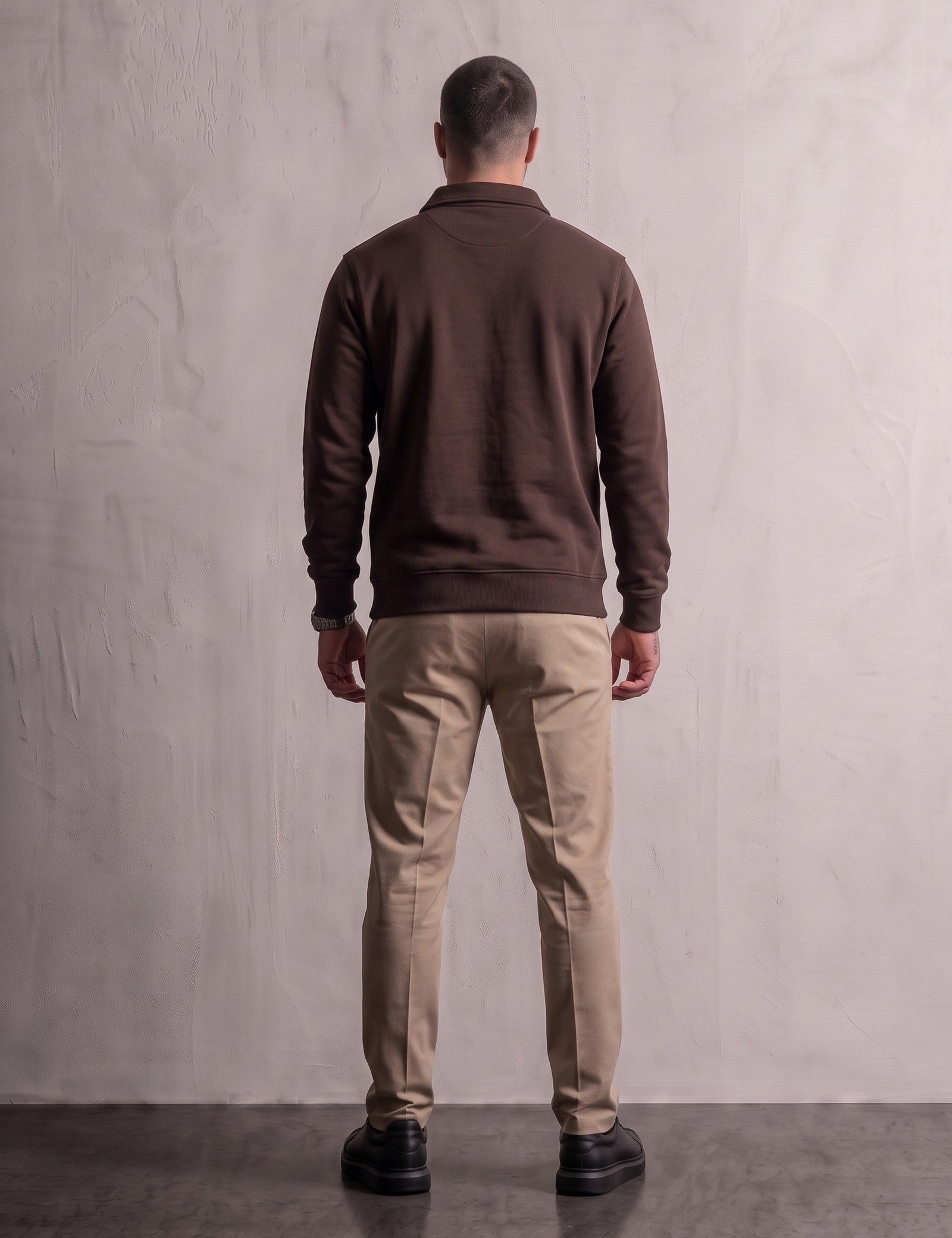 Men's Quarter Zip Polo Collar Sweatshirt, back view, full length
